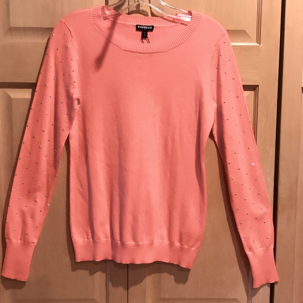 New Express Women's Vibrant Coral Crew Neck Sweater - Picture 1 of 6